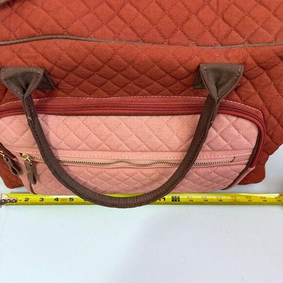 Quilted Puffer Pink Orange-ish Brown Large Travel Bag - Picture 9 of 10